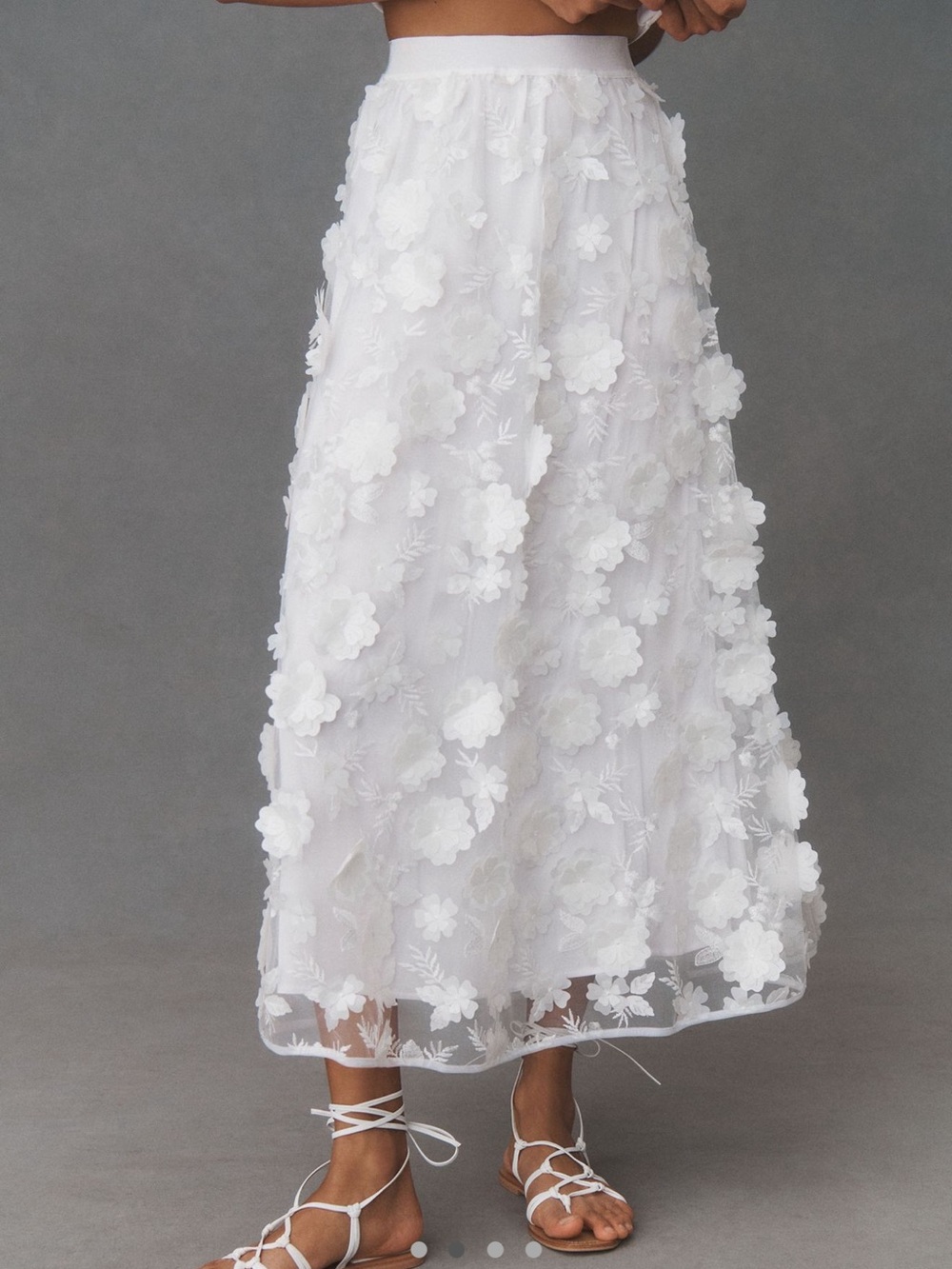 BHLDN White 3D Floral Maxi Skirt